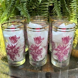 Vintage Viking USA Gold Trim Floral Ice Tea Glass Set of 6